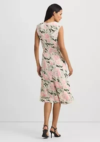 Women's Floral Bubble Crepe Cap-Sleeve Dress