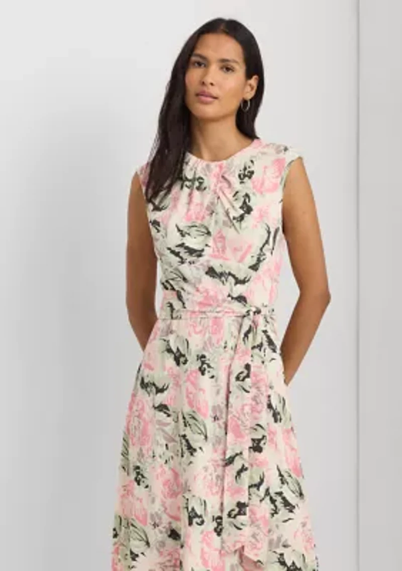 Women's Floral Bubble Crepe Cap-Sleeve Dress