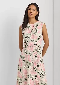 Women's Floral Bubble Crepe Cap-Sleeve Dress