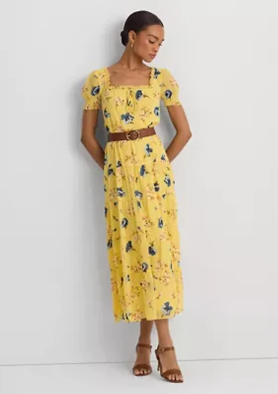 Floral Georgette Puff Sleeve Midi Dress