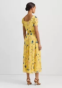 Floral Georgette Puff Sleeve Midi Dress