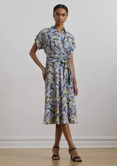 Women's Floral Belted Crepe Dress