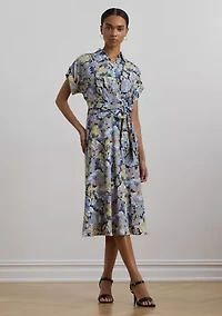 Women's Floral Belted Crepe Dress