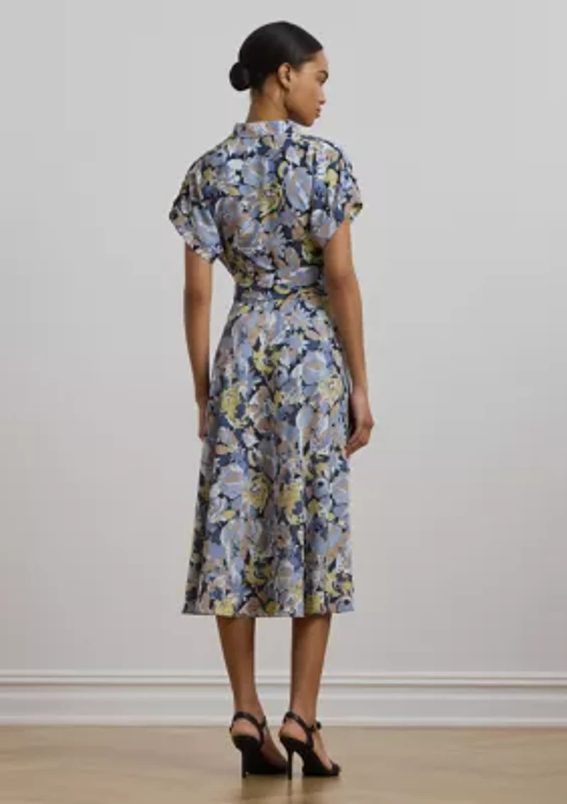 Women's Floral Belted Crepe Dress