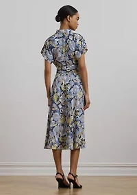Women's Floral Belted Crepe Dress