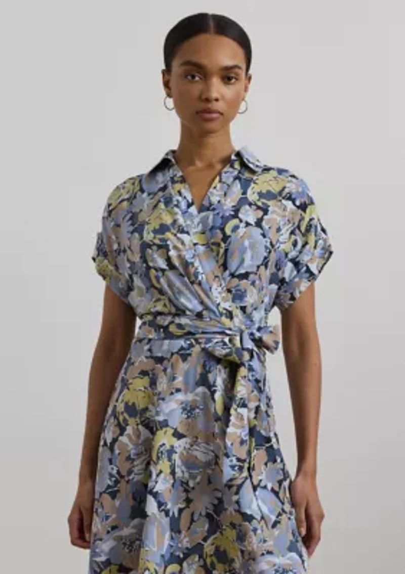 Women's Floral Belted Crepe Dress