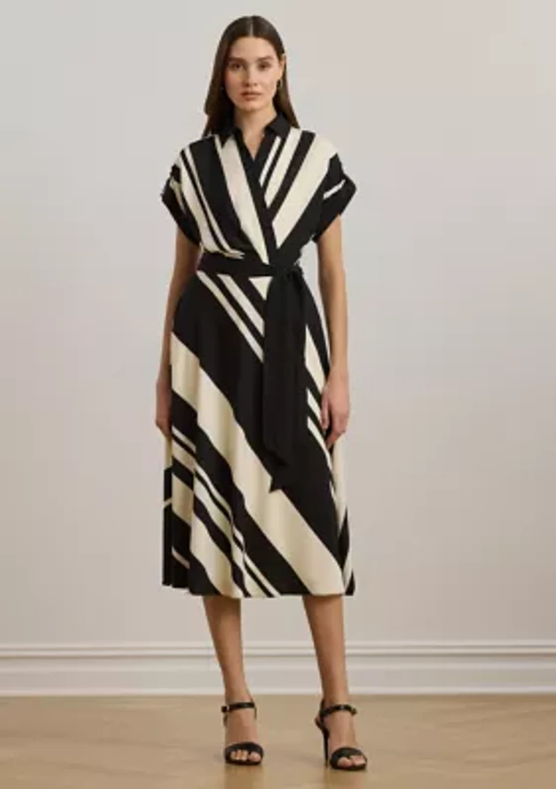 Women's Striped Belted Crepe Dress