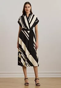 Women's Striped Belted Crepe Dress