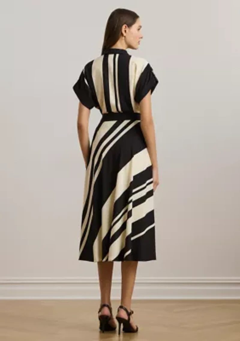 Women's Striped Belted Crepe Dress