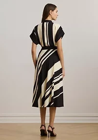 Women's Striped Belted Crepe Dress