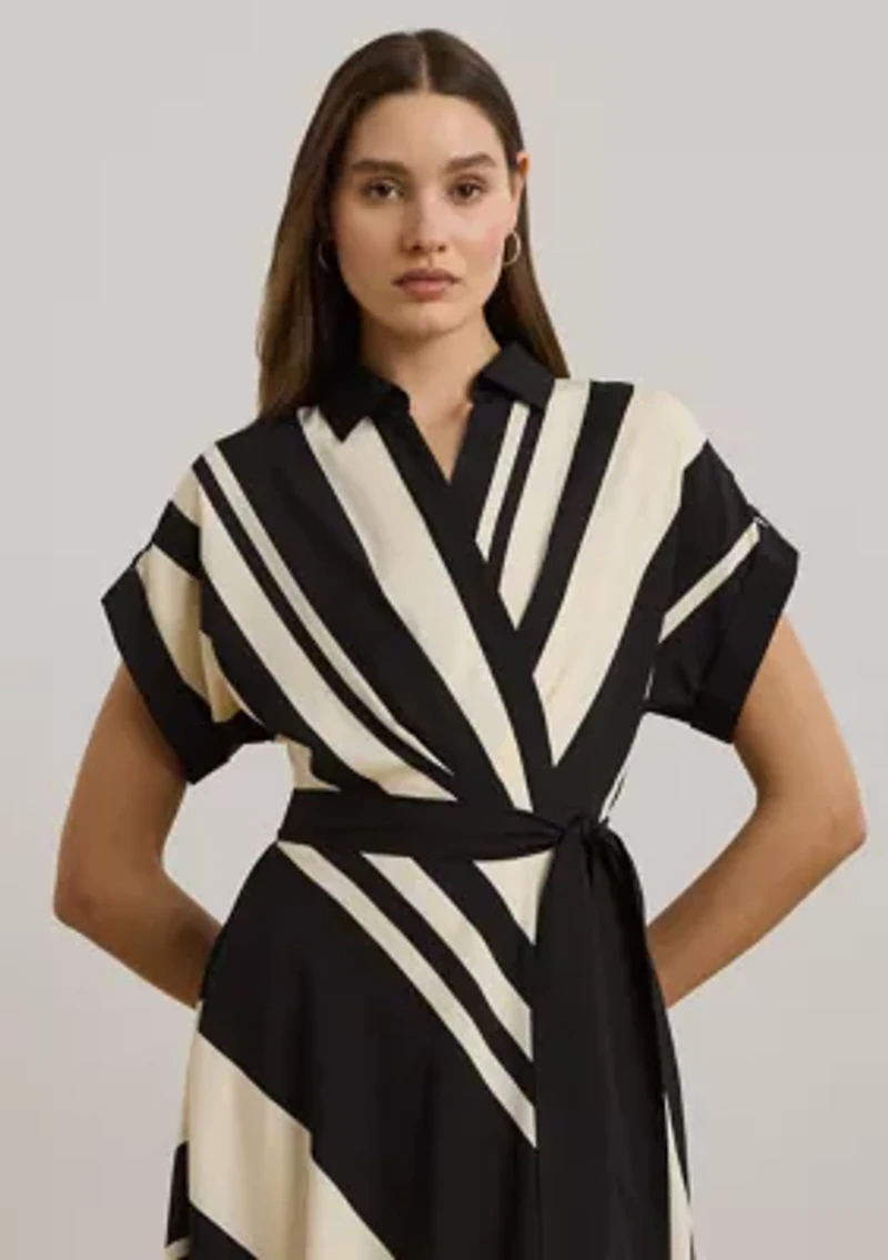 Women's Striped Belted Crepe Dress