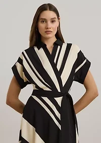 Women's Striped Belted Crepe Dress