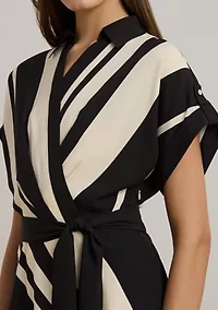 Women's Striped Belted Crepe Dress