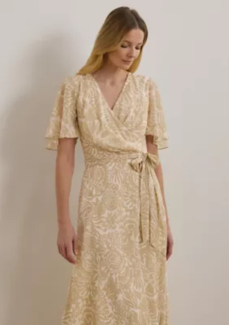 Floral Belted Crinkle Georgette Dress