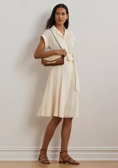 Belted Crepe Pintucked Shirtdress