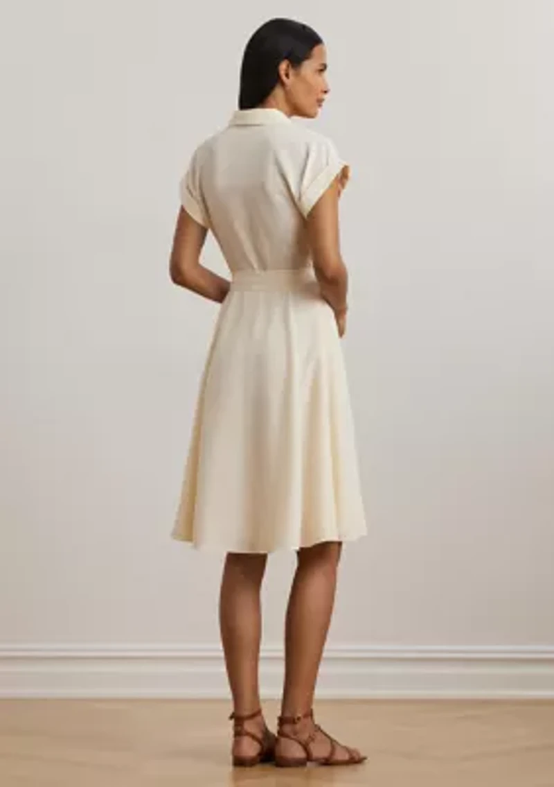 Belted Crepe Pintucked Shirtdress
