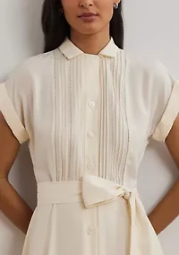 Belted Crepe Pintucked Shirtdress