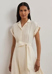 Belted Crepe Pintucked Shirtdress