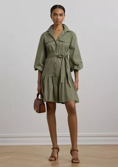Women's Belted Cotton-Blend Shirtdress