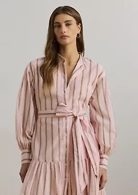 Women's Striped Voile Blouson-Sleeve Shirtdress