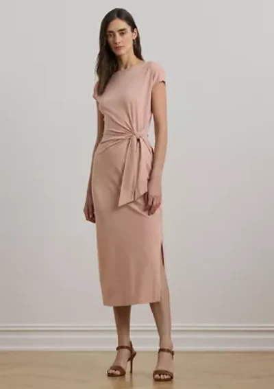 Tie Front Jersey Boat Neck Midi Dress