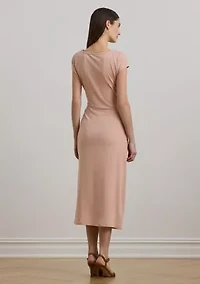 Tie Front Jersey Boat Neck Midi Dress