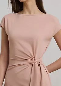 Tie Front Jersey Boat Neck Midi Dress