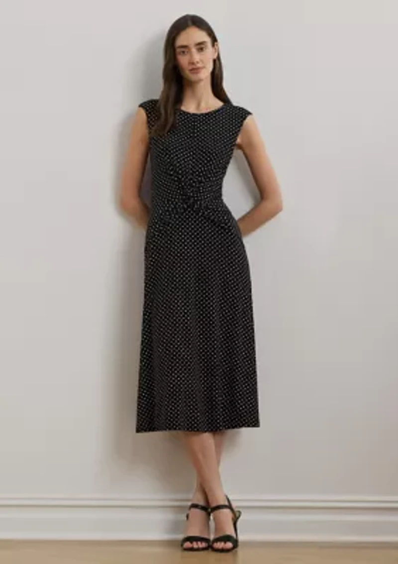 Polka Dot Twist-Front Jersey Dress