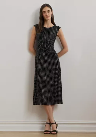 Polka Dot Twist-Front Jersey Dress