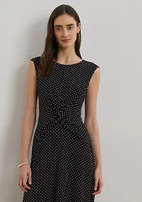 Polka Dot Twist-Front Jersey Dress