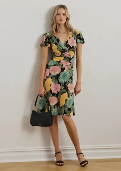 Women's Floral Stretch Jersey Surplice Dress