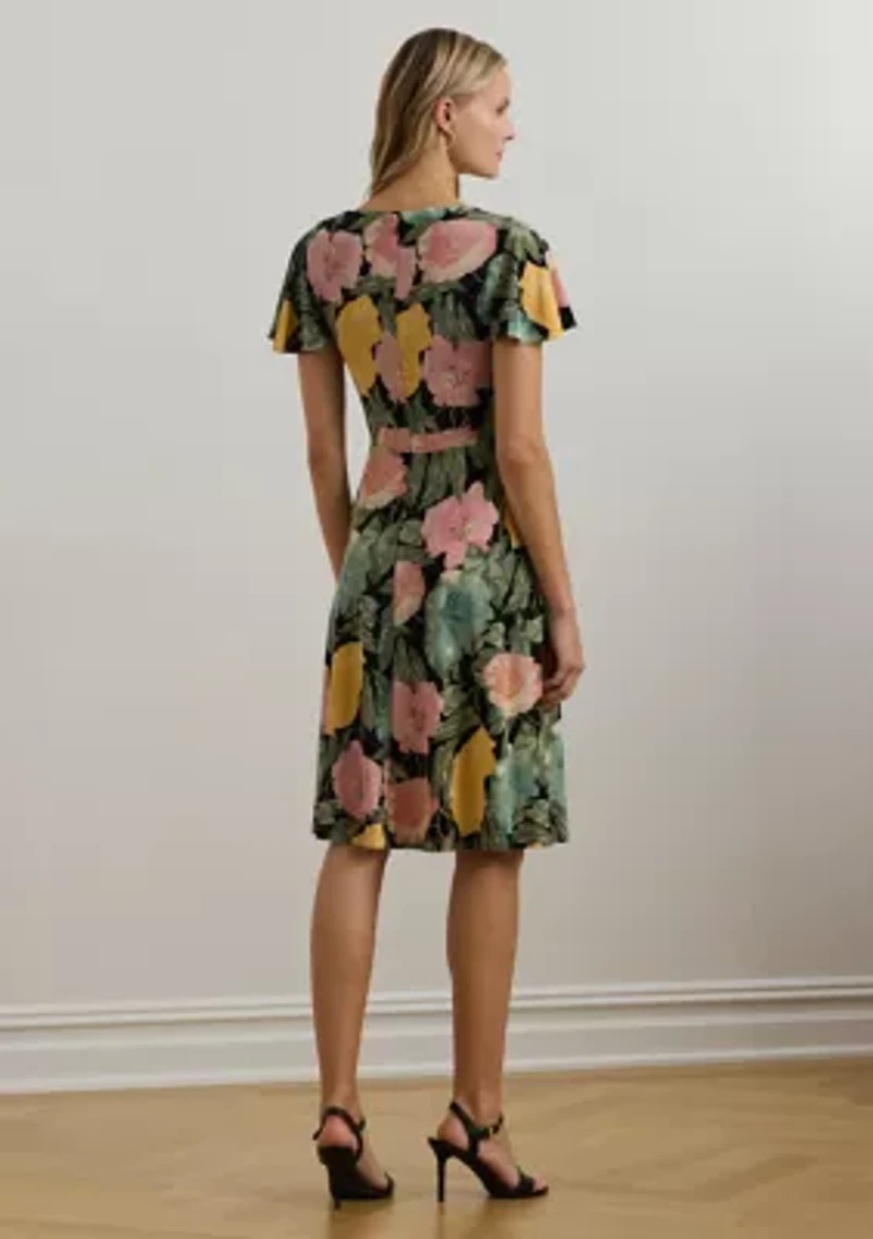 Women's Floral Stretch Jersey Surplice Dress