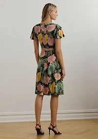 Women's Floral Stretch Jersey Surplice Dress