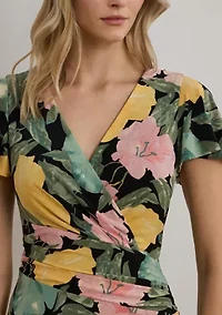 Women's Floral Stretch Jersey Surplice Dress