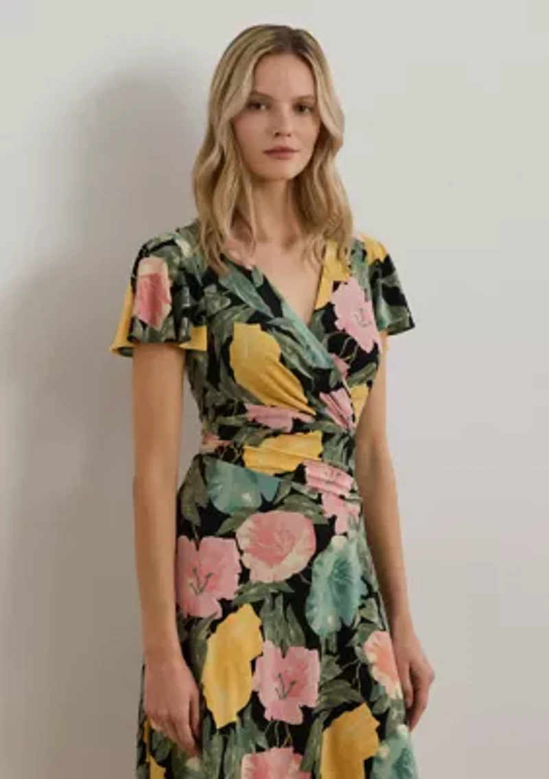 Women's Floral Stretch Jersey Surplice Dress