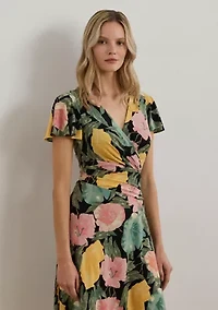 Women's Floral Stretch Jersey Surplice Dress