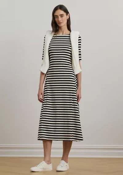 Women's Striped Stretch Cotton Midi Dress