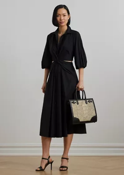 Cotton Blend Bubble Sleeve Shirtdress