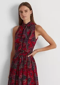 Paisley Tie-Neck Georgette Gown