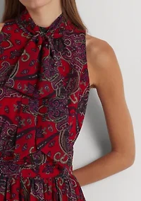 Paisley Tie-Neck Georgette Gown
