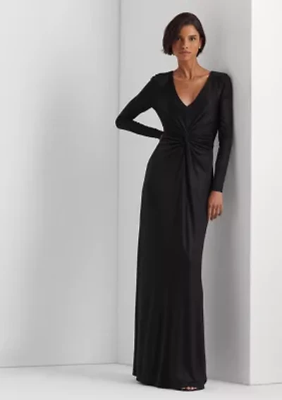 Twist Front Foil Print Jersey Gown