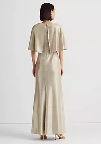 Foil-Print Jersey Cape Gown