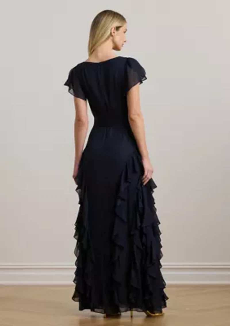 Women's Ruffle-Trim Metallic Chiffon Gown