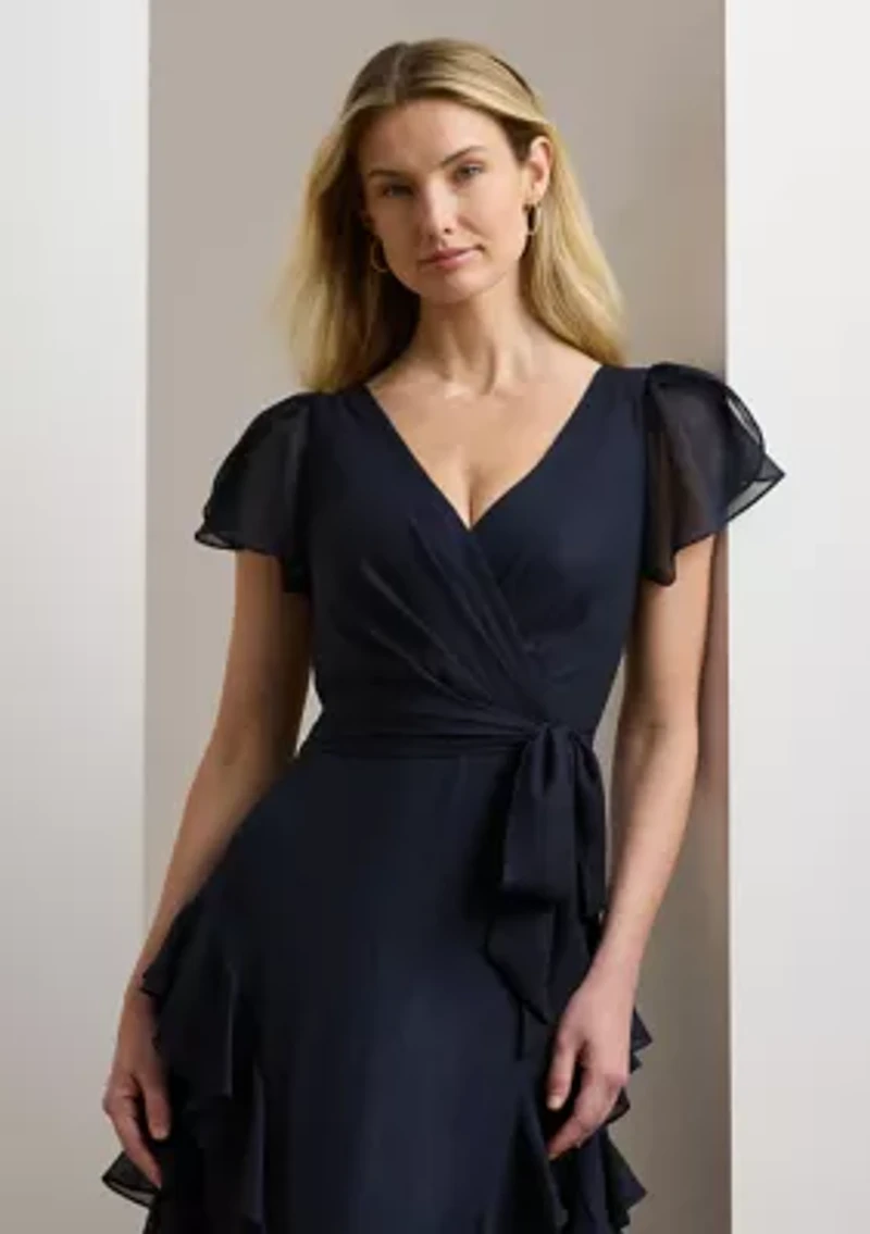 Women's Ruffle-Trim Metallic Chiffon Gown