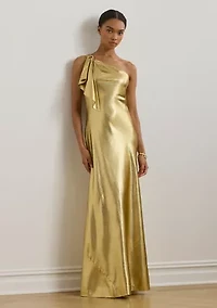 Women's Metallic Charmeuse One-Shoulder Gown