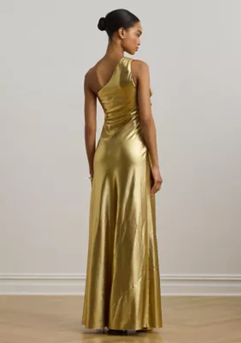 Women's Metallic Charmeuse One-Shoulder Gown
