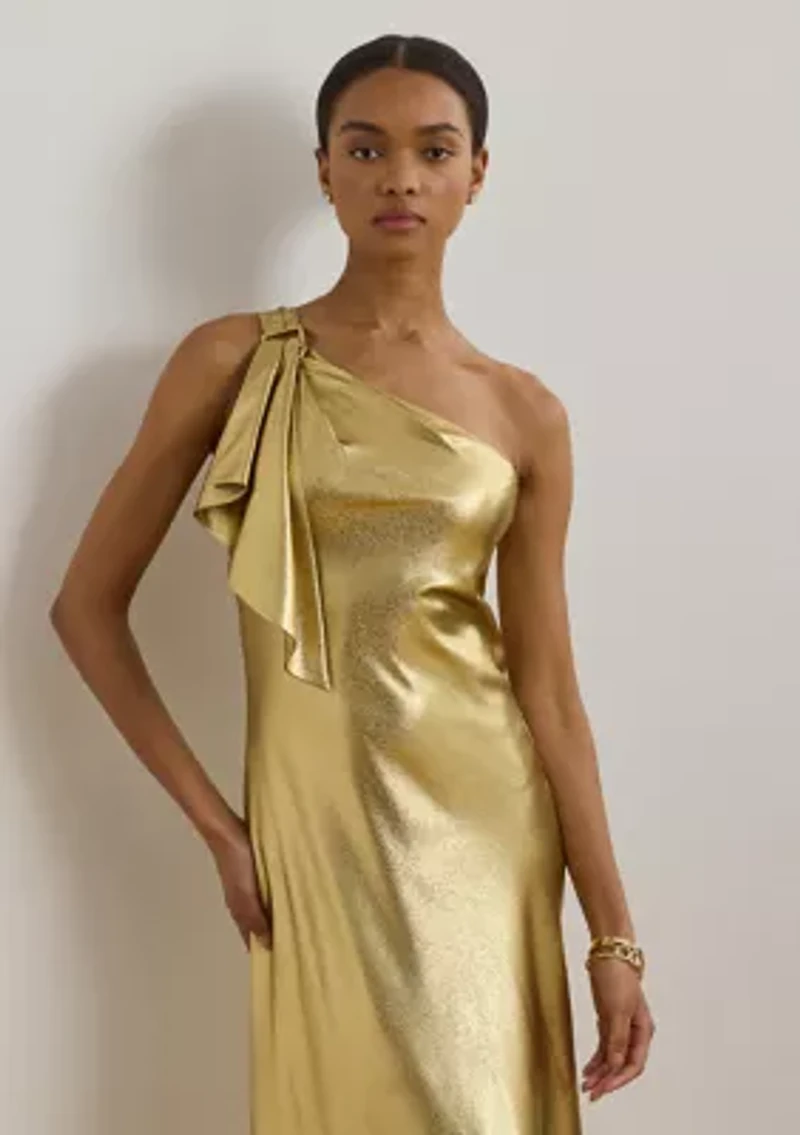 Women's Metallic Charmeuse One-Shoulder Gown