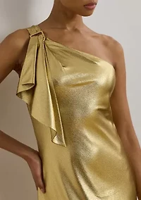 Women's Metallic Charmeuse One-Shoulder Gown