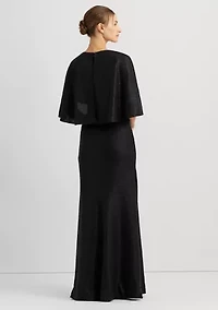 Women's Metallic Knit Twist-Front Cape Gown