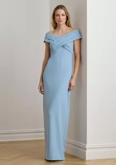 Crepe Off-the-Shoulder Gown